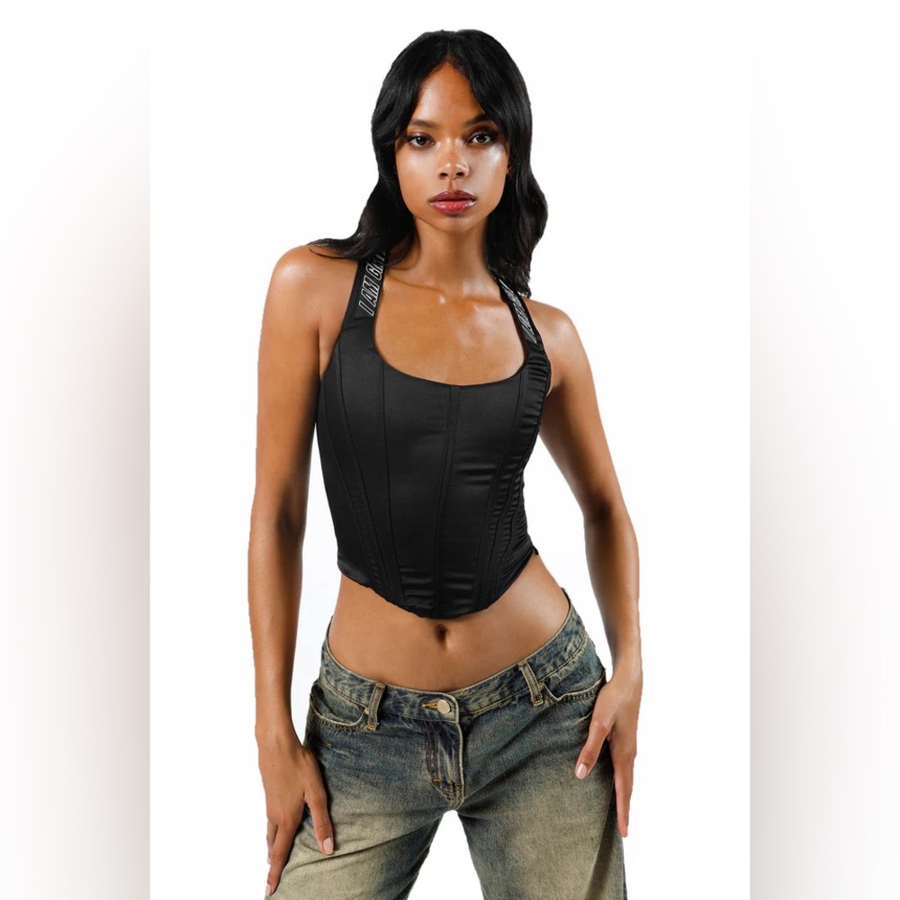 I.AM.GIA Black Corset-Style Tank Top